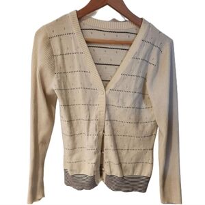 Eyelet Cream Cardigan With Pearl Buttons‎